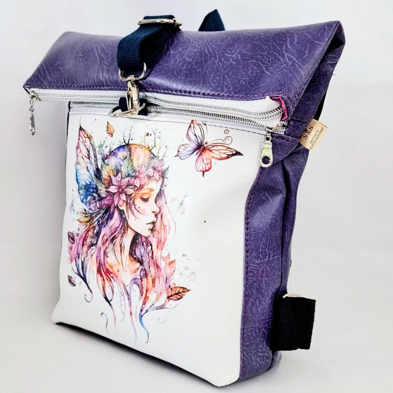 Rolltop Rucksack, Rucksack aus Kunstleder, Stadtrucksack, Alltagsrucksack, Rucksack mit Reißverschluss