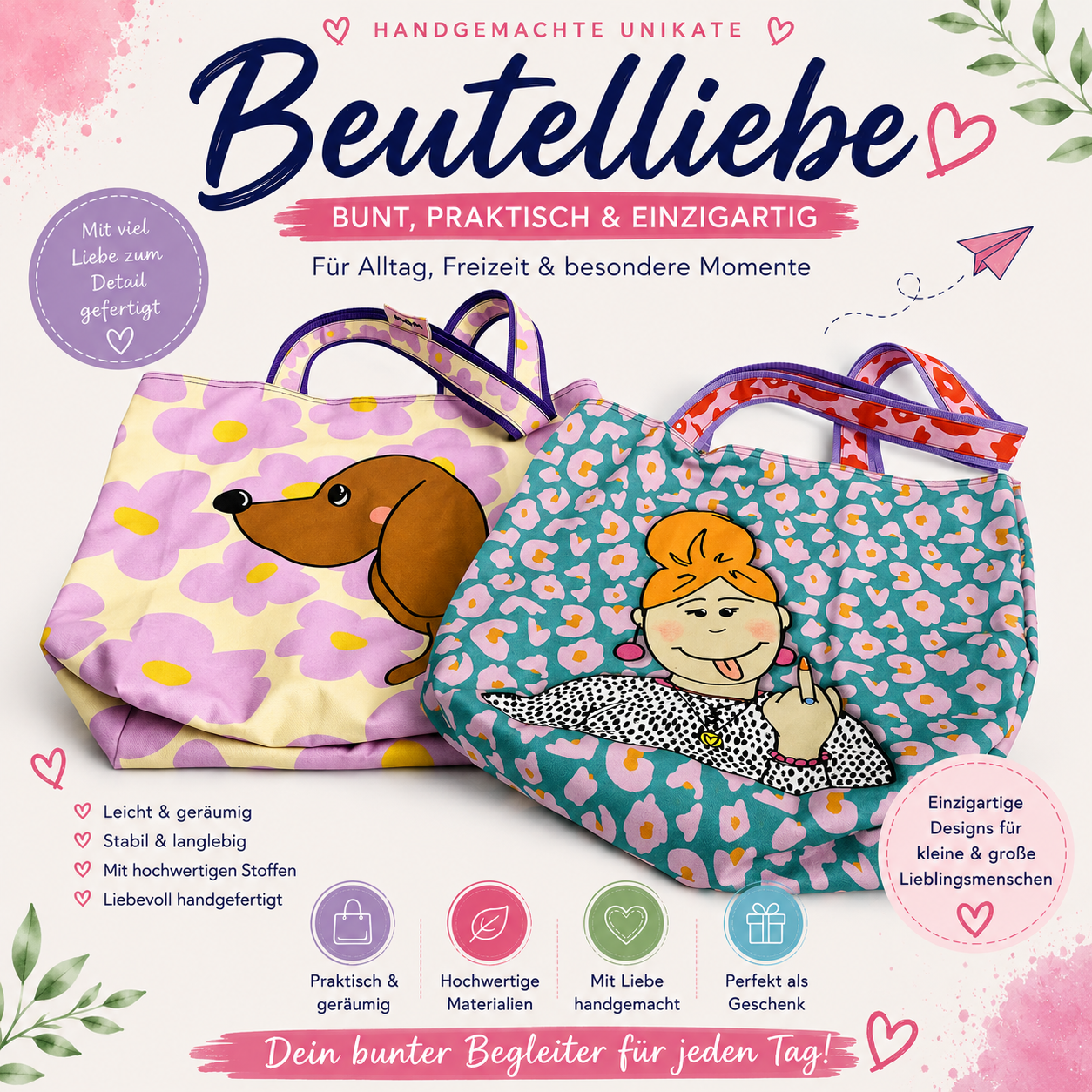 Beutelliebe – Handmade Stoffbeutel & Tragetaschen für Alltag, Shopping & Freizeit