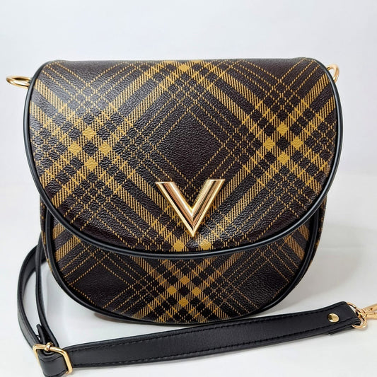 Miss V. Royal – Kleine Umhängetasche Damen kariert | Kunstleder | Crossbody Bag mit Goldverschluss