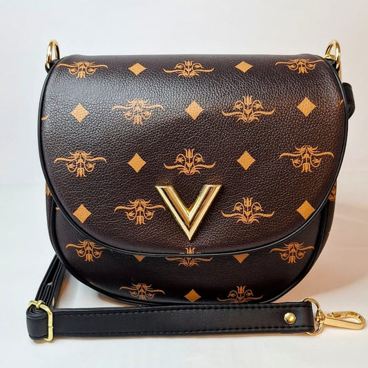 Miss V. – Kleine Umhängetasche Damen | Kunstleder | Statement Bag mit Muster & Gold-Details