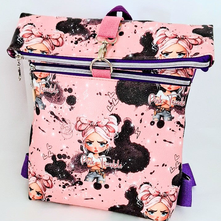 Rolltop Rucksack, Rucksack aus Kunstleder, Stadtrucksack, Alltagsrucksack, Rucksack mit Reißverschluss