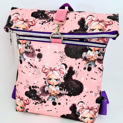 Rolltop Rucksack, Rucksack aus Kunstleder, Stadtrucksack, Alltagsrucksack, Rucksack mit Reißverschluss