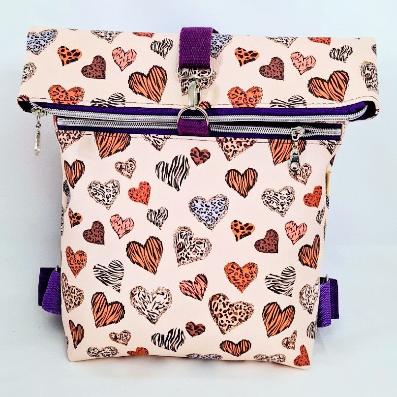 Rolltop Rucksack, Rucksack aus Kunstleder, Stadtrucksack, Alltagsrucksack, Rucksack mit Reißverschluss