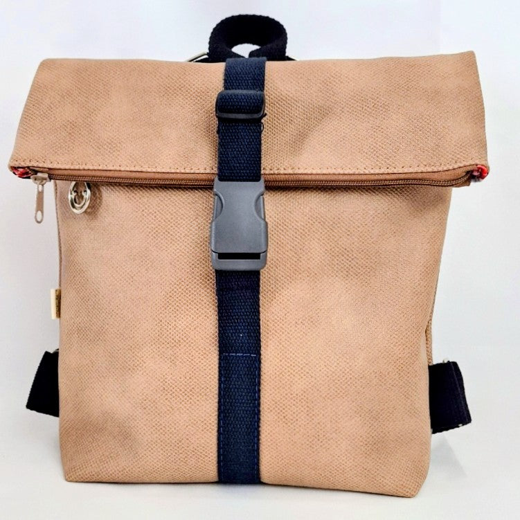 Rolltop Rucksack, Rucksack aus Kunstleder, Stadtrucksack, Alltagsrucksack, Rucksack mit Reißverschluss