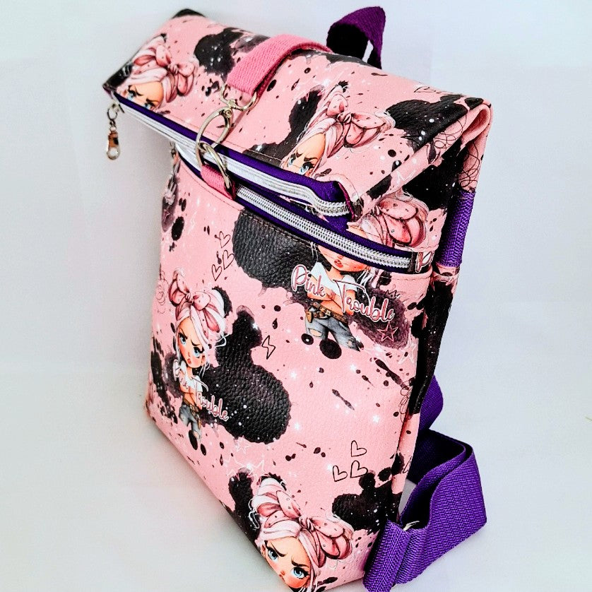 Rolltop Rucksack, Rucksack aus Kunstleder, Stadtrucksack, Alltagsrucksack, Rucksack mit Reißverschluss