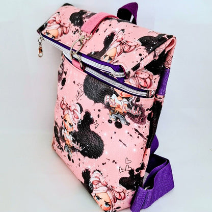 Rolltop Rucksack, Rucksack aus Kunstleder, Stadtrucksack, Alltagsrucksack, Rucksack mit Reißverschluss
