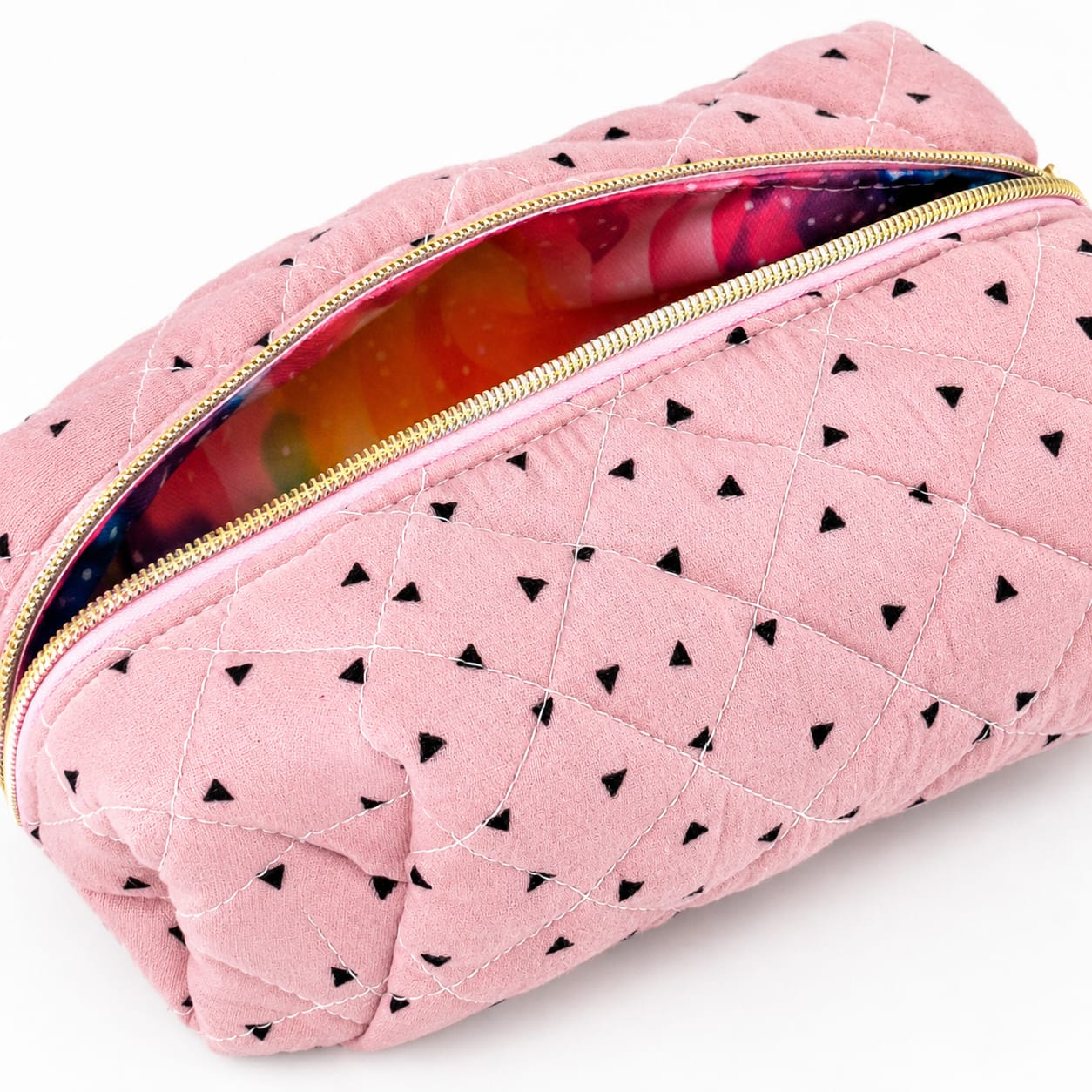Kosmetiktasche aus Musselin | Handgefertigte Schminktasche mit wasserabweisendem Innenfutter | 21 x 13 x 7 cm