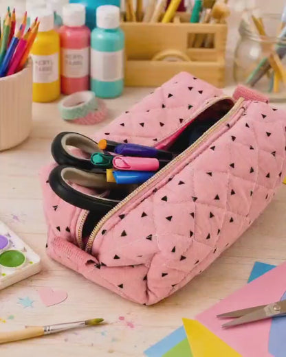 Kosmetiktasche aus Musselin | Handgefertigte Schminktasche mit wasserabweisendem Innenfutter | 21 x 13 x 7 cm